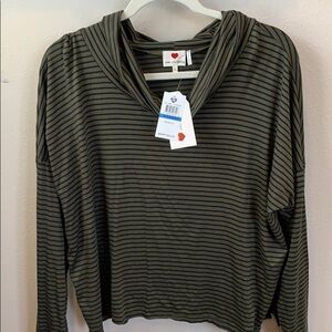 NWT olive Green and black cowl neck tee